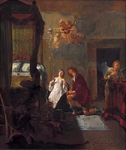 Nicolaes Knupfer Tobias and Sarah praying on their wedding night. oil painting image
